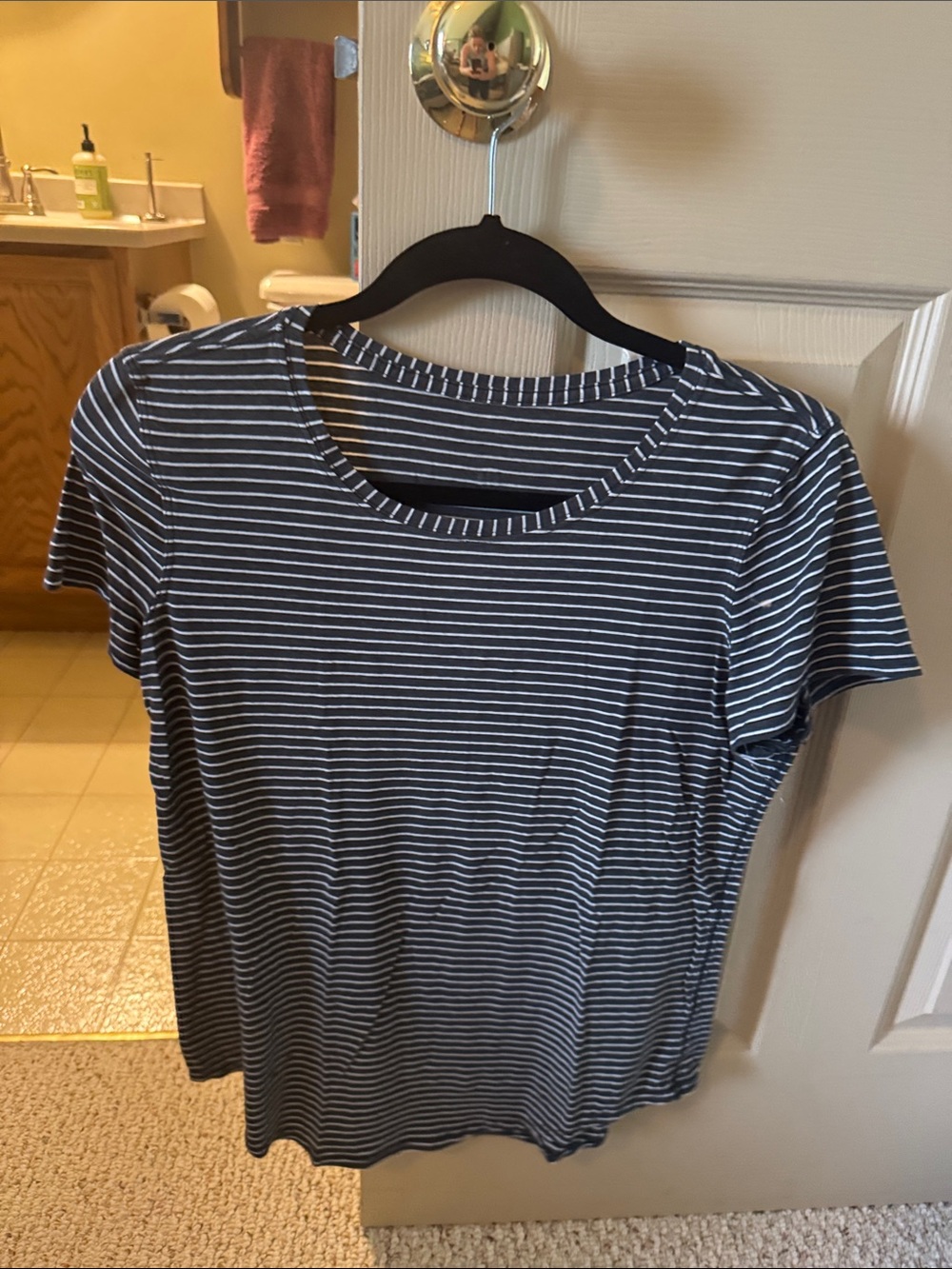 lululemon athletica Navy and White Striped Short-Sleeve Tee
